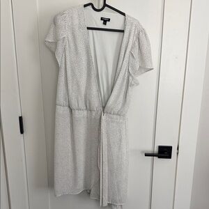 Express White Mini Dress with Black Microdot Print